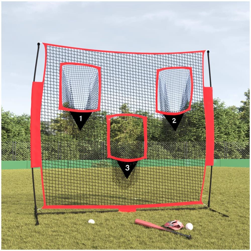 Rete Baseball Portatile Nera E Rossa 183x105x183 Cm Poliestere - Foto 2