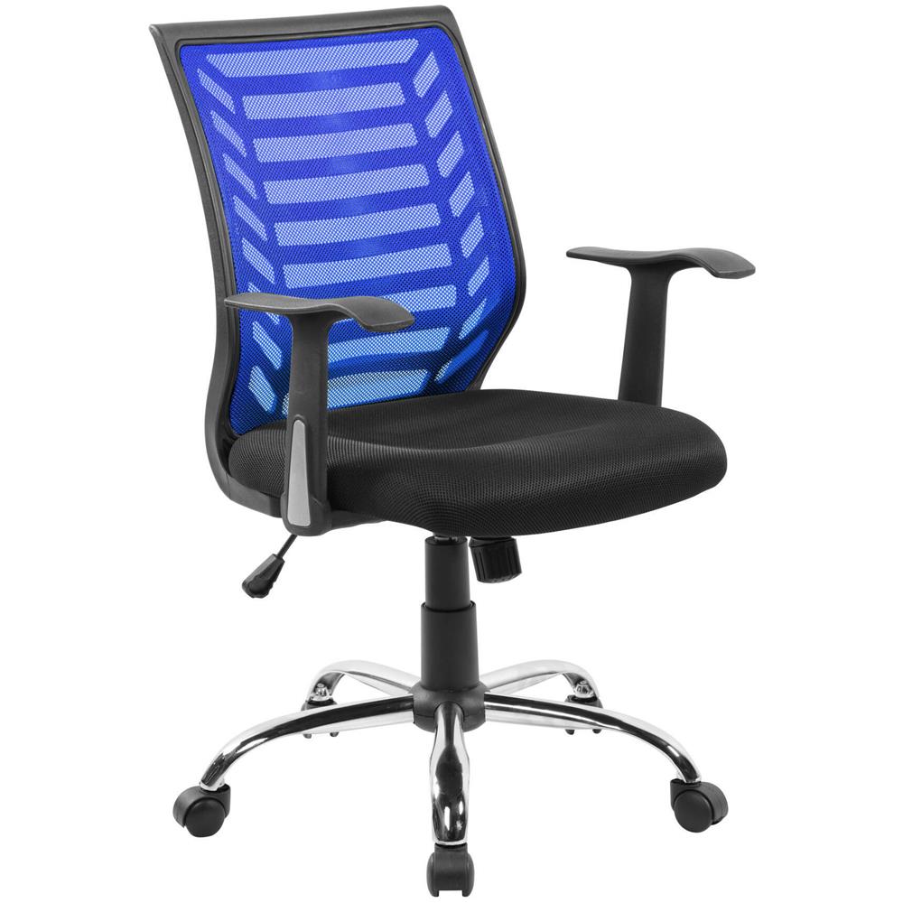 Sedia Da Ufficio Harbour, Sedia Operativa A Rete Con Braccioli, Seduta Ergonomica Da Ufficio, 59x60h93/103 Cm, Nero E Blu - Foto 1