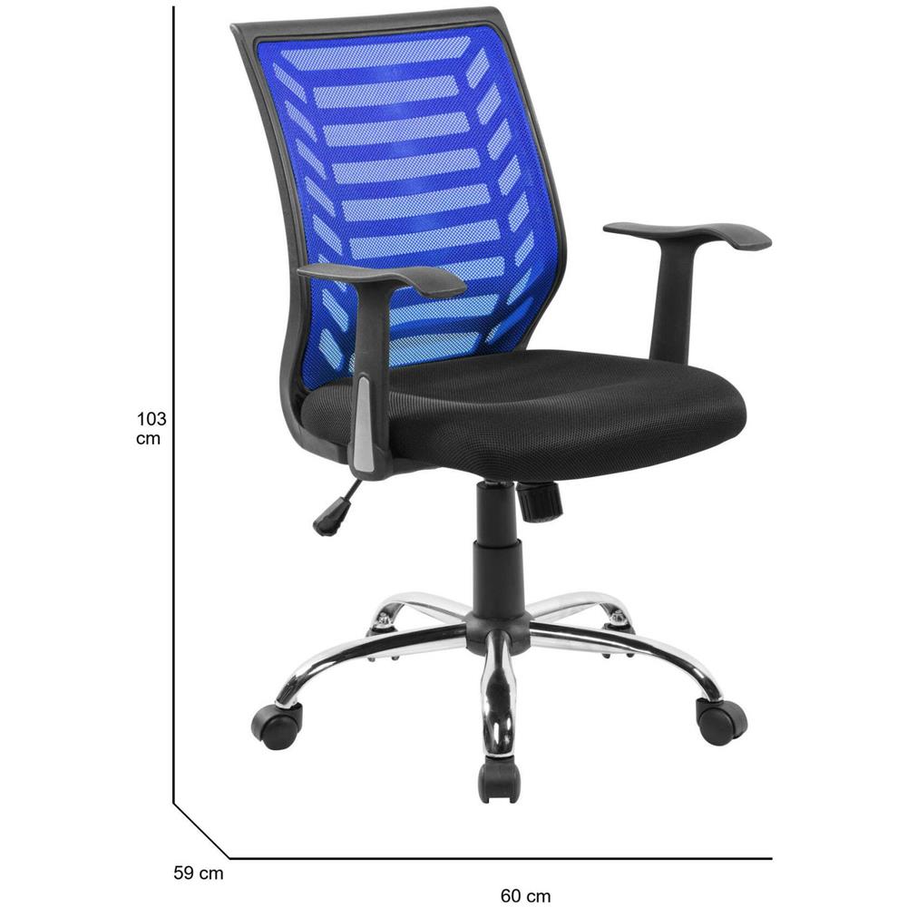 Sedia Da Ufficio Harbour, Sedia Operativa A Rete Con Braccioli, Seduta Ergonomica Da Ufficio, 59x60h93/103 Cm, Nero E Blu - Foto 2