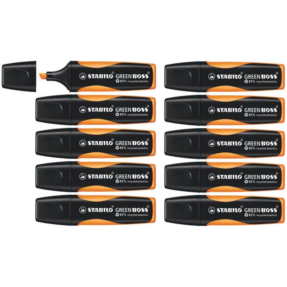 GREEN BOSS - Evidenziatore Ecosostenibile - 83% Plastica Riciclata - Confezione da 10 - Arancio - Foto 1