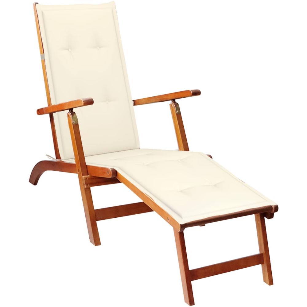 Sdraio Da Esterni Con Poggiapiedi E Cuscino Massello Di Acacia - Foto 1