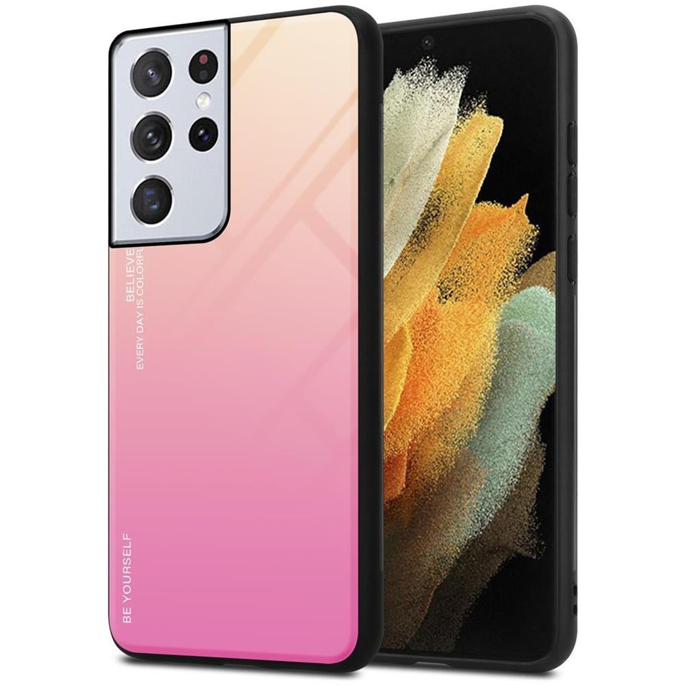 Custodia Compatibile Con Samsung Galaxy S21 Ultra In Giallo - Rosa - Coperchio Protettivo Bicolore In Vetro Temperato E Silicone Tpu - Foto 1