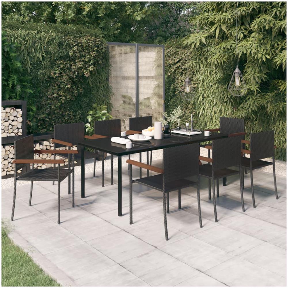 Set Da Pranzo Da Giardino 9 Pz Nero - Foto 1