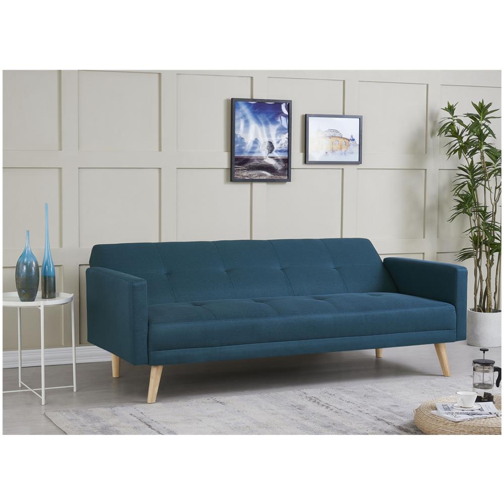 Wooden Divano Scandinavo Convertibile 3 Posti In Tessuto Blu - Foto 2