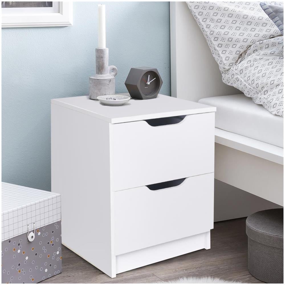Comodino Mobiletto Cassettiera 2 Cassetti Design Moderno In Legno Mdf Bianco - Foto 1