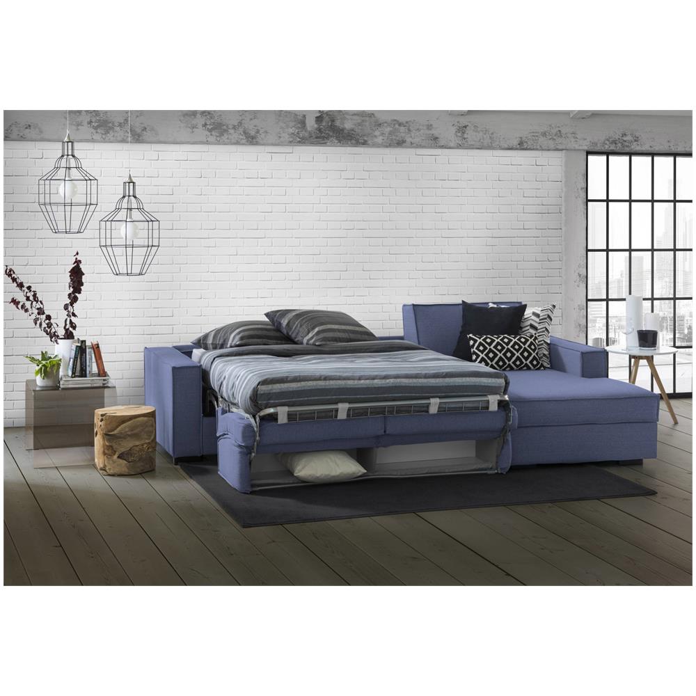 Divano Letto Adelia, Divano Ad Angolo, 100% Made In Italy, Sofà Con Apertura Girevole, Penisola Contenitore Destra, Con Braccioli Slim, Cm 260x95h90, Blu - Foto 2