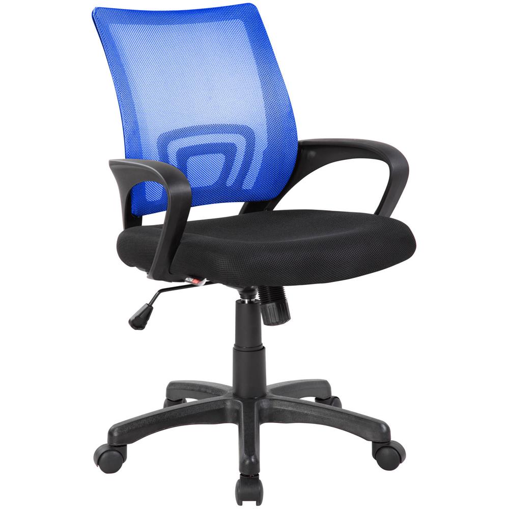 Sedia Da Ufficio Lismore, Sedia Operativa A Rete Con Braccioli, Seduta Ergonomica Da Ufficio, 59x54h90/100 Cm, Nero E Blu - Foto 1