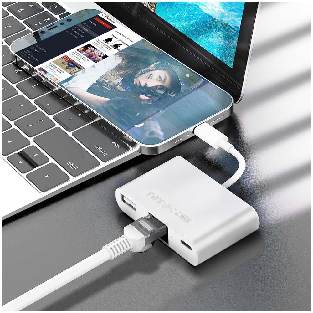 Adattatore Lightning A Ethernet / Usb-a / Usb-c Compatto Plug And Play Bianco - Foto 2