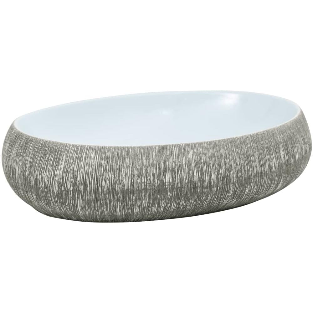 Lavabo Da Appoggio Grigio E Blu Ovale 59x40x15 Cm Ceramica - Foto 2