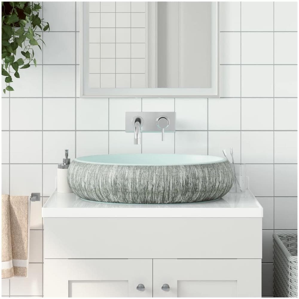 Lavabo Da Appoggio Grigio E Blu Ovale 59x40x15 Cm Ceramica - Foto 1