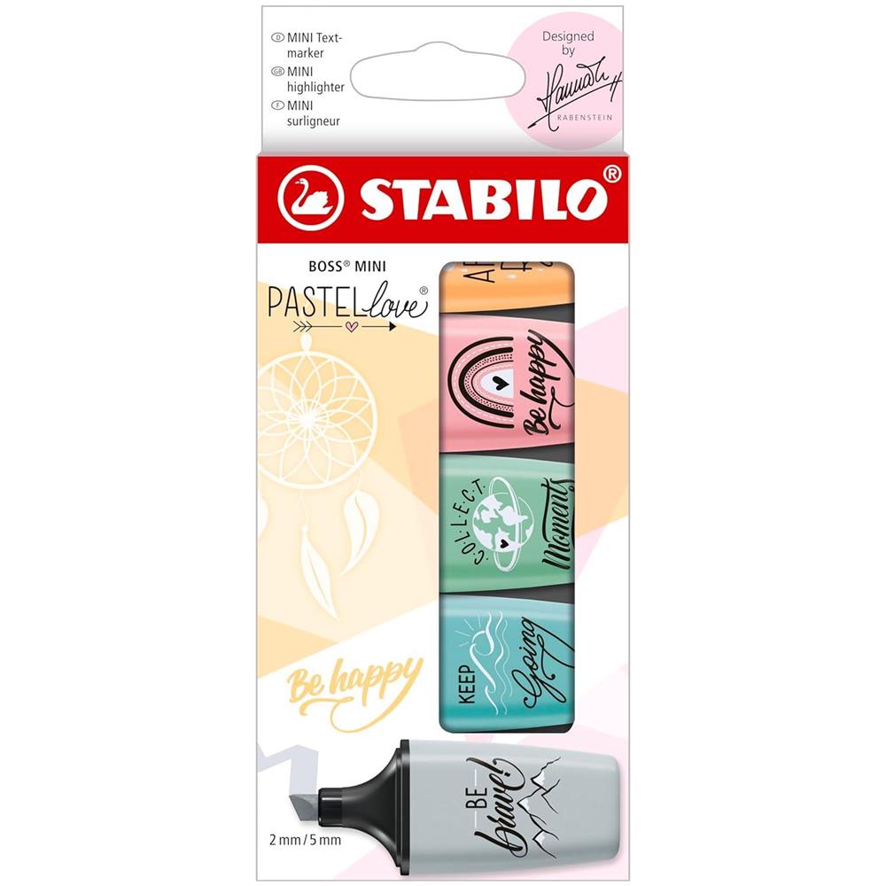 BOSS MINI Pastellove 2.0 - Evidenziatore - Astuccio da 5 - Rosa Antico /Carta da Zucchero /Verde Menta /Grigio Polvere /Arancione Papaya - Foto 1