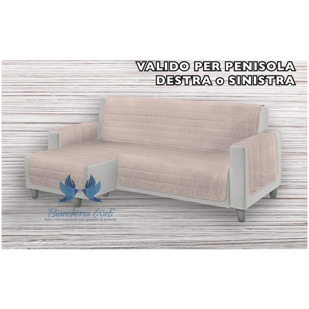 Copridivano Trapuntato Per Divani Con Penisola Destra Sinistra In Tinta Unita O.B. Penisola 290 Panna - Foto 1