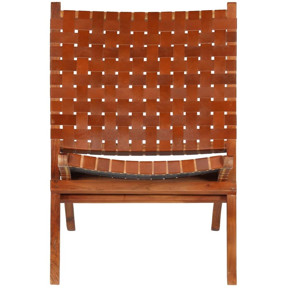 Sedia A Sdraio Vera Pelle 59x72x79cm Strisce Incrociate Marrone - Foto 2