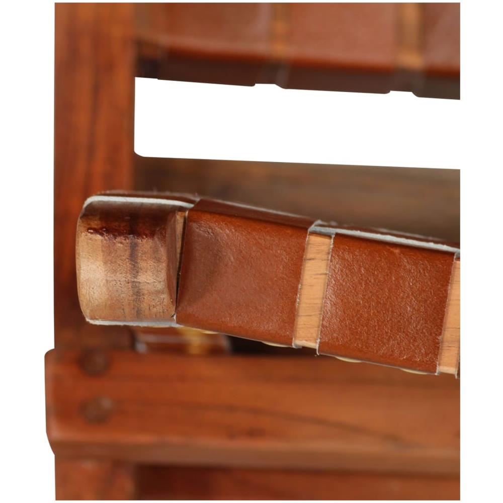 Sedia A Sdraio Vera Pelle 59x72x79cm Strisce Incrociate Marrone - Foto 7