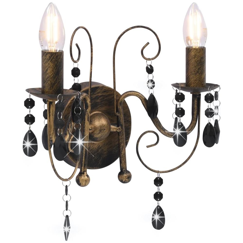 Lampada Da Muro Con Perle Nero Anticato Per 2 Lampadine E14 - Foto 1