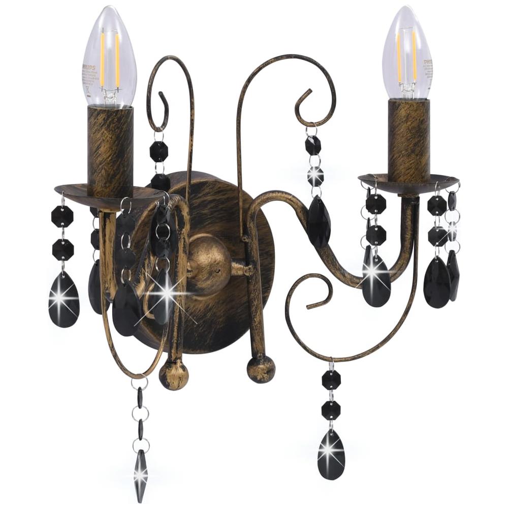 Lampada Da Muro Con Perle Nero Anticato Per 2 Lampadine E14 - Foto 2