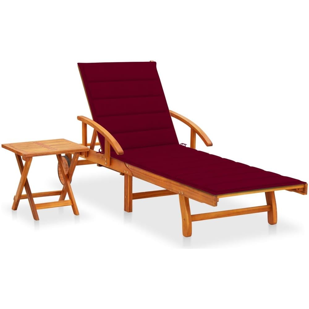 Sdraio da Giardino con Tavolino e Cuscino in Massello di Acacia - Foto 1