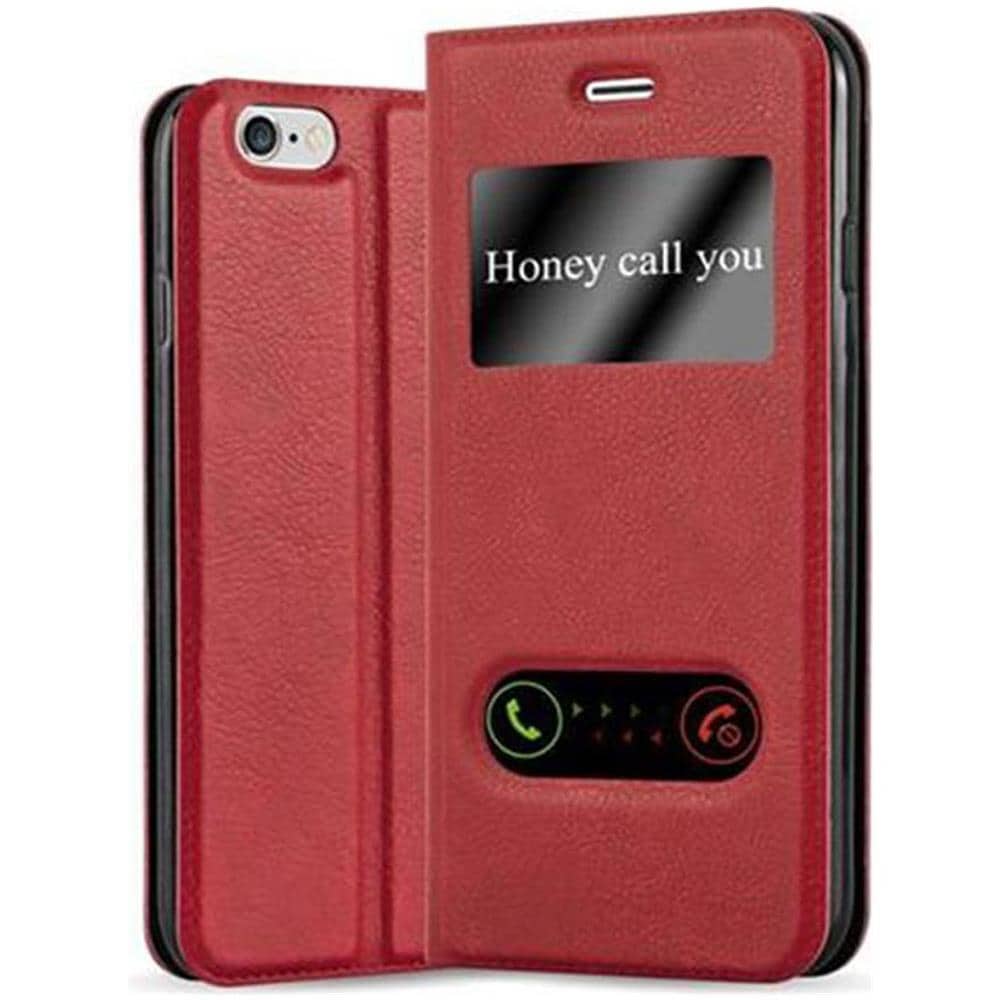 Custodia Compatibile Con Apple Iphone 6 / Iphone 6s In Rosso Zafferano - Coperchio Protettivo Con Chiusura Magnetica, Funzione Stand E 2 Finestre Di Visualizzazione - Foto 1