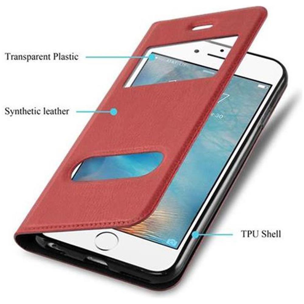Custodia Compatibile Con Apple Iphone 6 / Iphone 6s In Rosso Zafferano - Coperchio Protettivo Con Chiusura Magnetica, Funzione Stand E 2 Finestre Di Visualizzazione - Foto 7