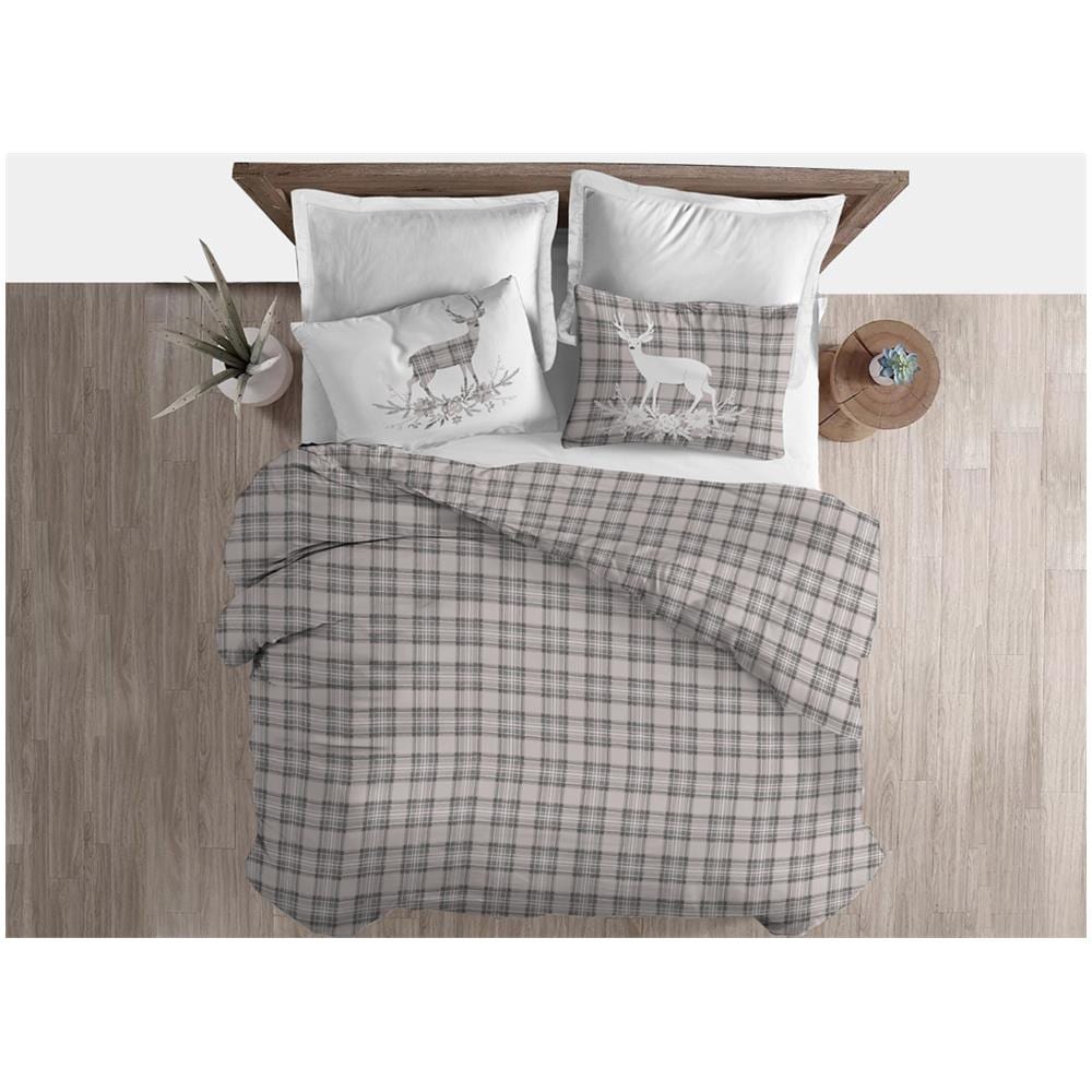 Copripiumino Sacco Piumone Cotone Flanella Pensieri Delicati Dis. Tartan Cervo Matrimoniale Beige - Foto 1