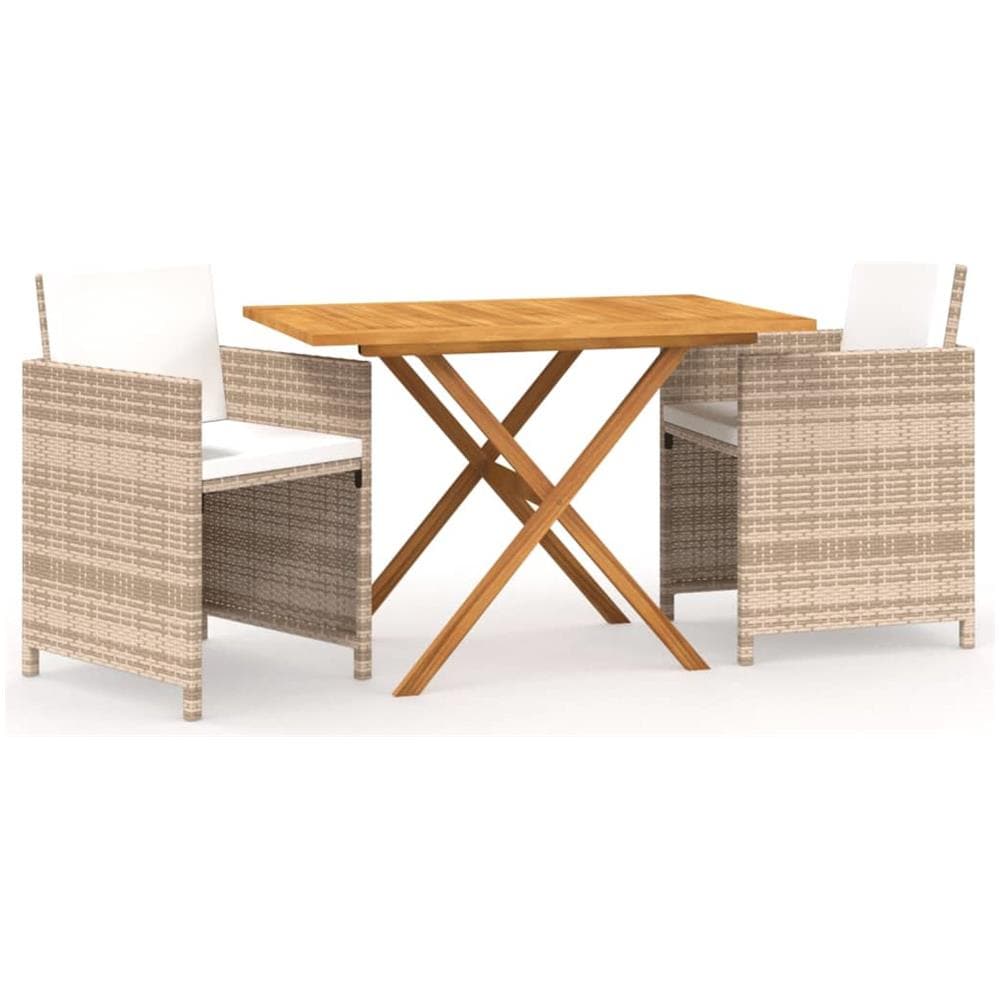 Set Da Pranzo Per Giardino 3 Pz Con Cuscini Beige - Foto 2
