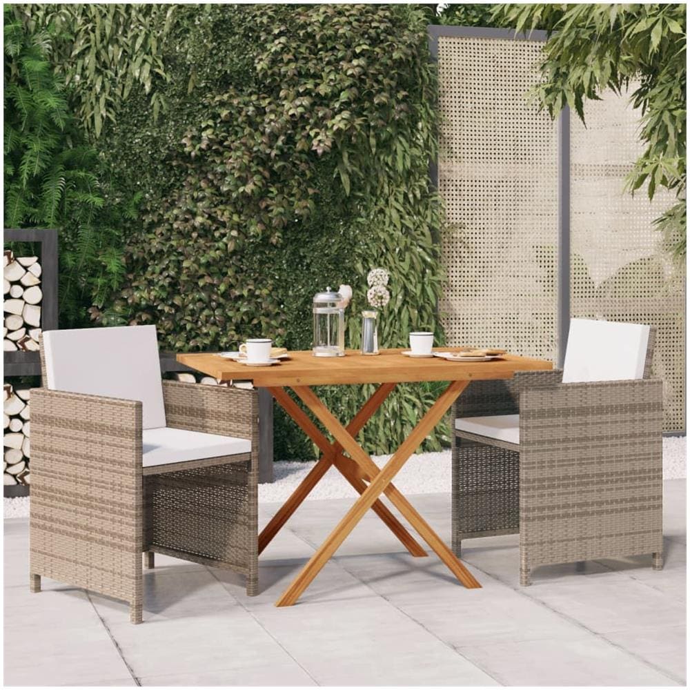 Set Da Pranzo Per Giardino 3 Pz Con Cuscini Beige - Foto 1