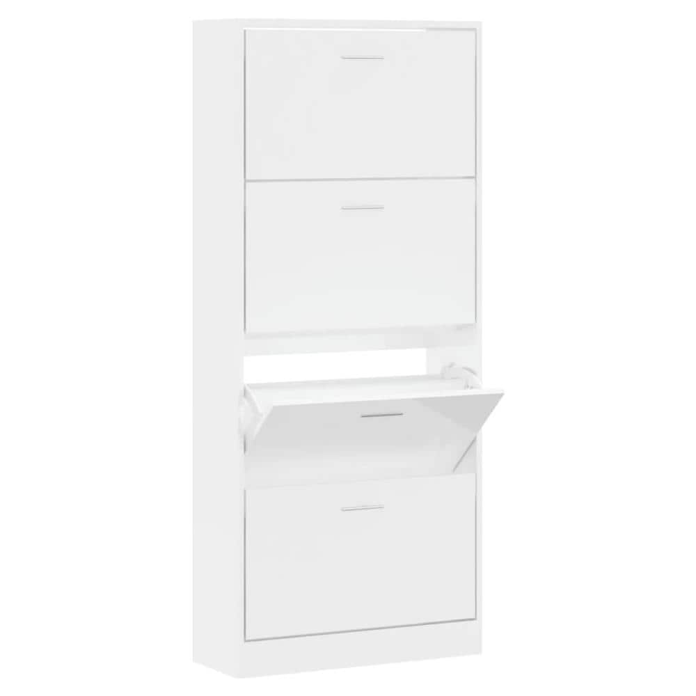 Scarpiera Bianco Lucido 63x24x147 Cm In Legno Multistrato - Foto 2