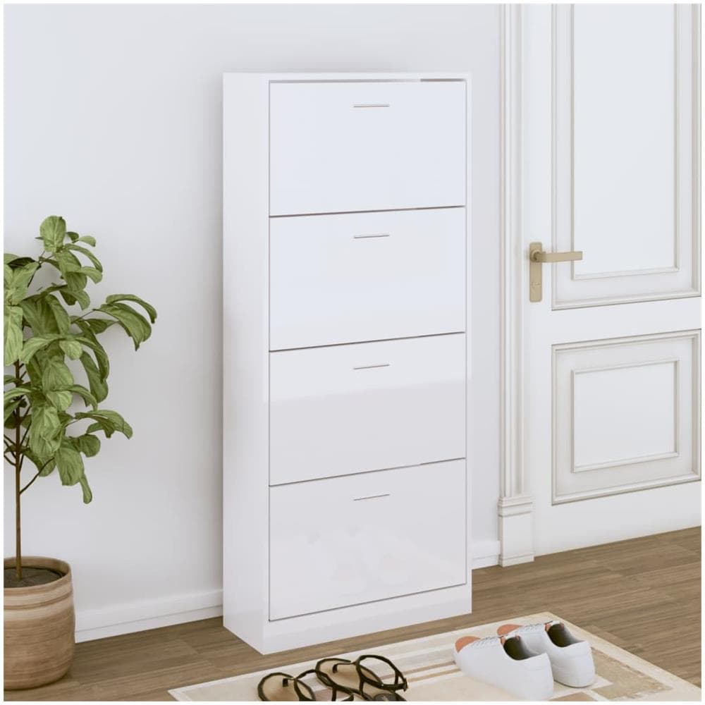 Scarpiera Bianco Lucido 63x24x147 Cm In Legno Multistrato - Foto 1