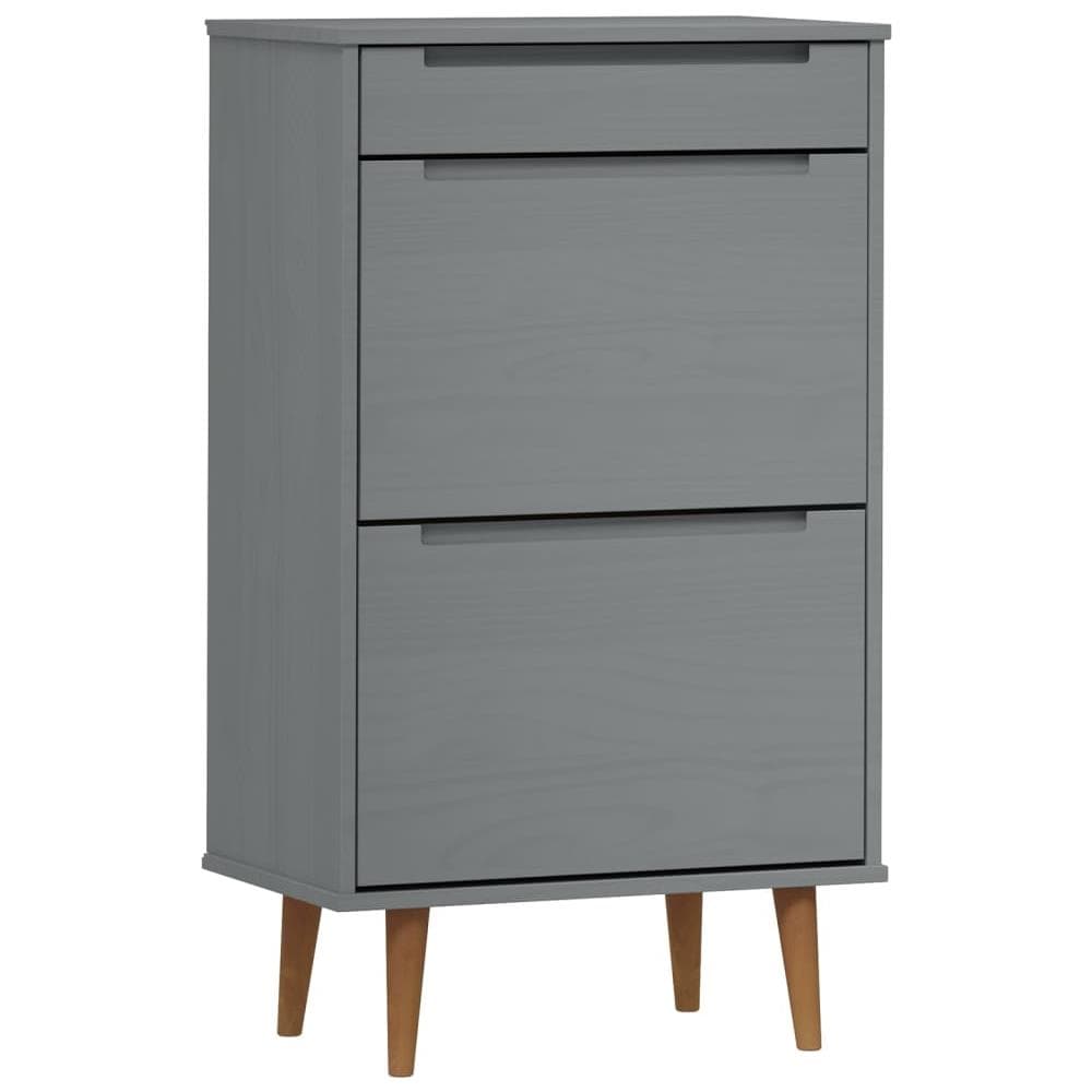 Scarpiera Grigia 59,5x35x103 Cm Legno Massello Di Pino - Foto 2