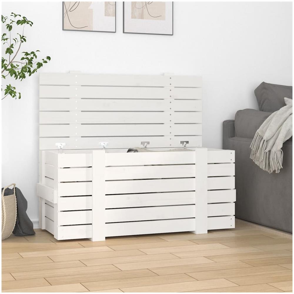 Contenitore Portaoggetti Bianco 91x40,5x42 Cm Massello Di Pino - Foto 1