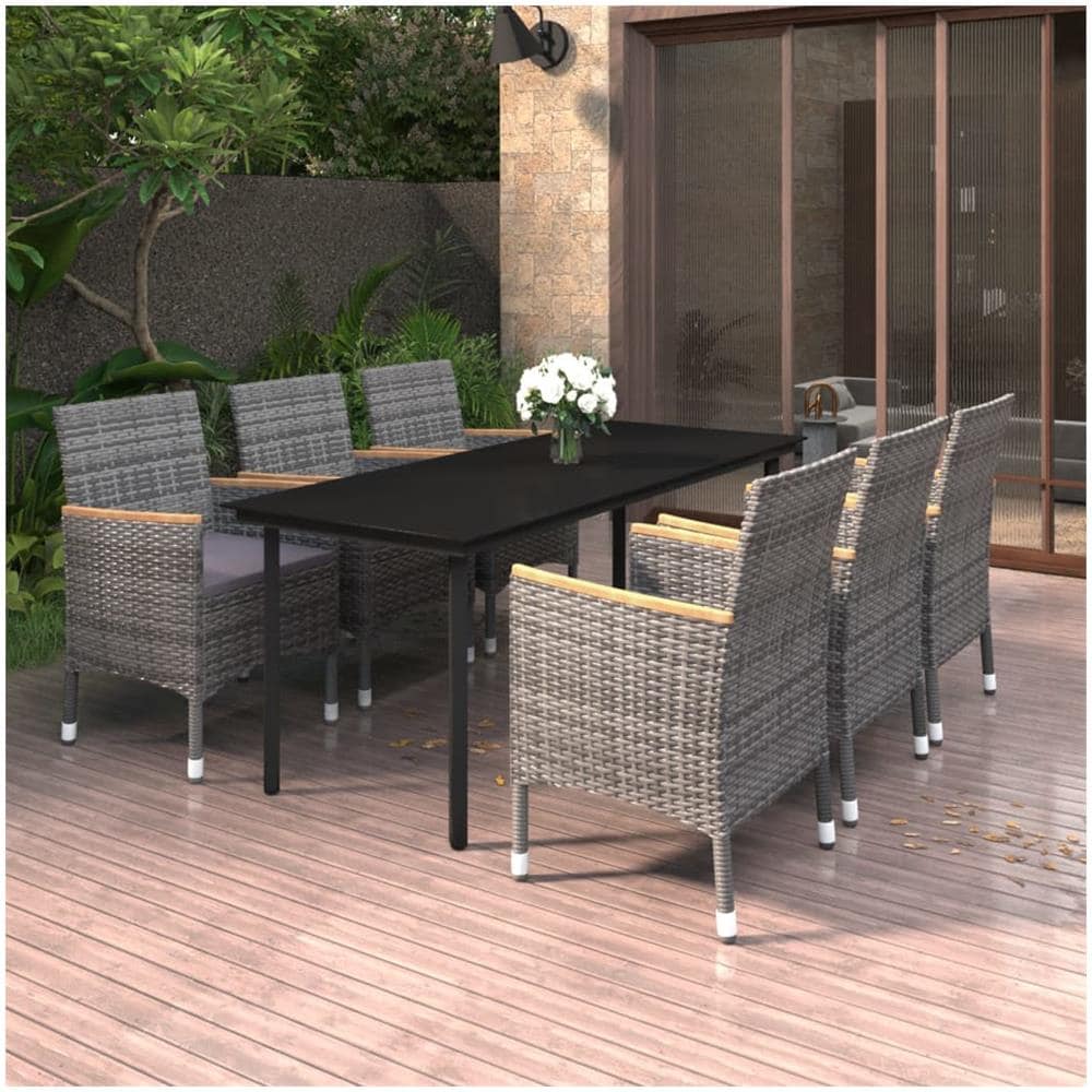 Set Da Pranzo Da Giardino Con Cuscini 7 Pz Polyrattan E Vetro - Foto 1