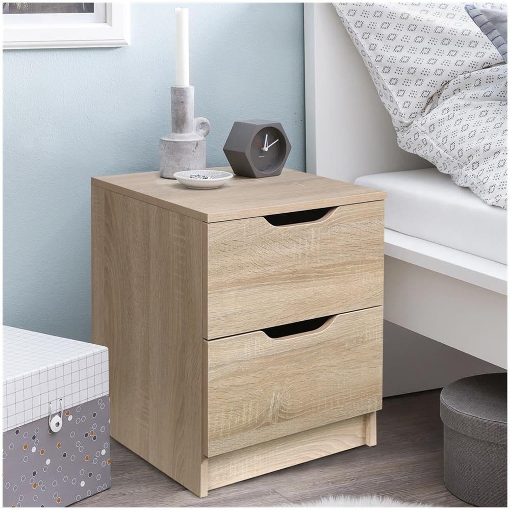 Comodino Mobiletto Cassettiera 2 Cassetti Design Moderno In Legno Mdf Rovere - Foto 1