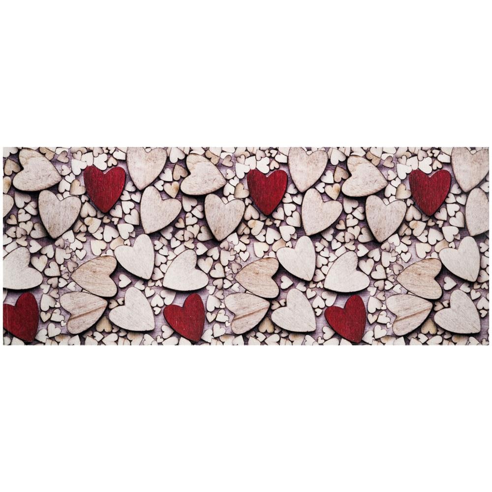 Tappeto Cucina Antiscivolo Stampa Digitale Emozioni Fantasie Shabby Cuori Fiori 58x280 Cuori Legno - Foto 1