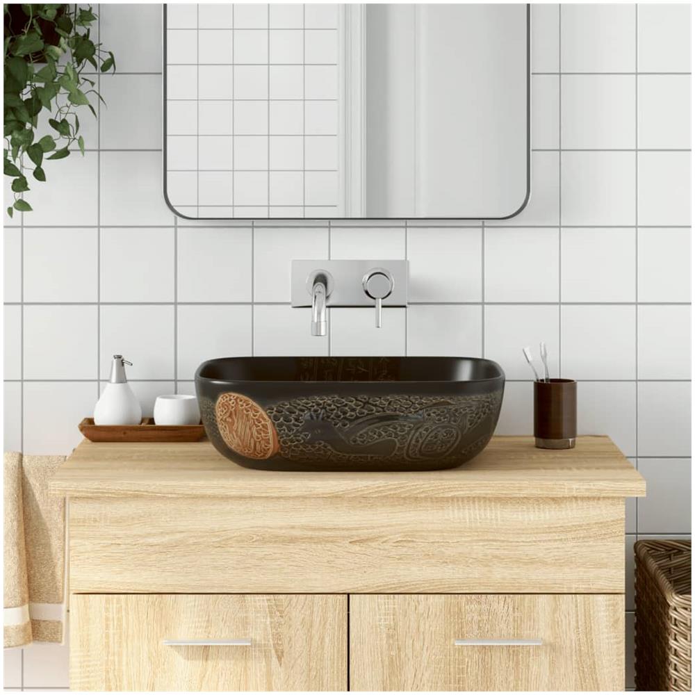 Lavabo Da Appoggio Nero Rettangolare 48x37,5x13,5 Cm Ceramica - Foto 1