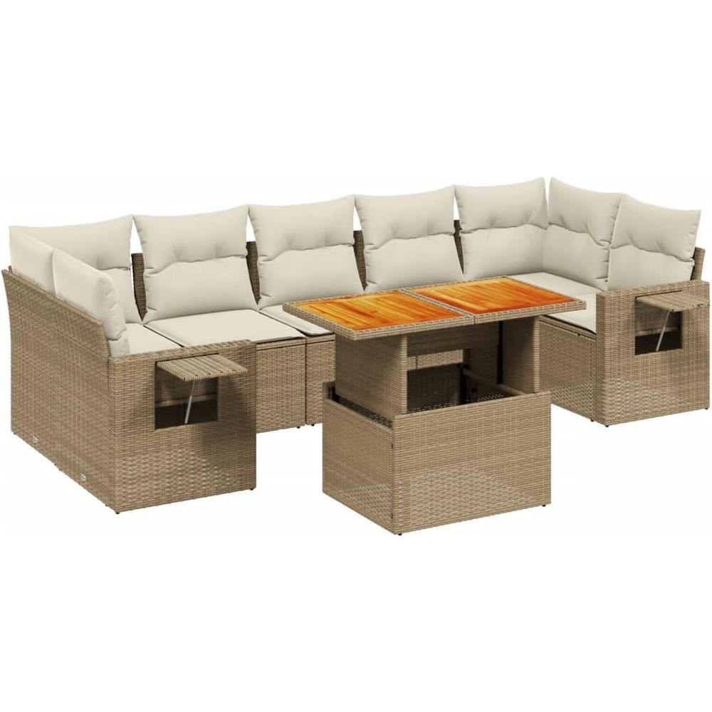 Set Divano da Giardino 8 pz con Cuscini Beige in Polyrattan - Foto 1