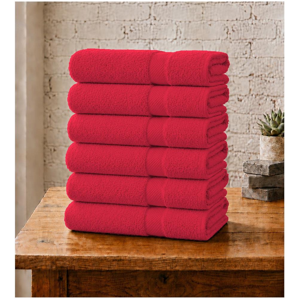 Set 6 Asciugamani Viso 55x100 cm - Eleganza e Comfort per il Tuo Bagno - TRUE RED / ROSSO - Foto 1