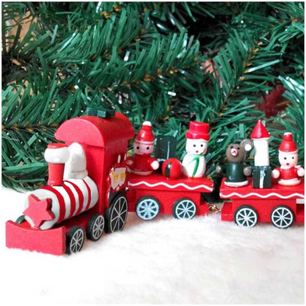 Trenino Natalizio In Legno Con 4 Vagoni 32cm Rosso E Bianco Decorazioni Natale - Foto 1