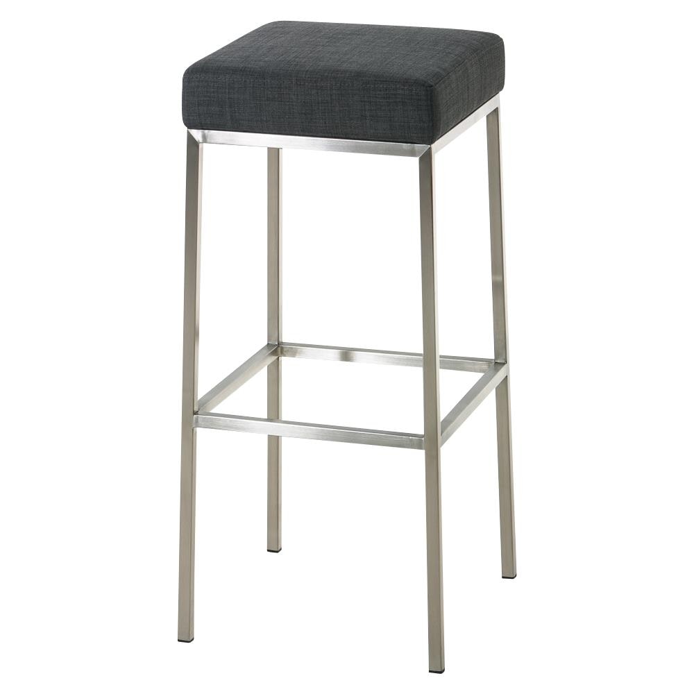 Sgabello Bar Senza Schienale MONTREAL in Tessuto - Sgabello Bancone Imbottito in Acciaio Inox H85 cm I Sedia Bar con Poggiapiedi grigio scuro Telaio: acciaio inox - Foto 1
