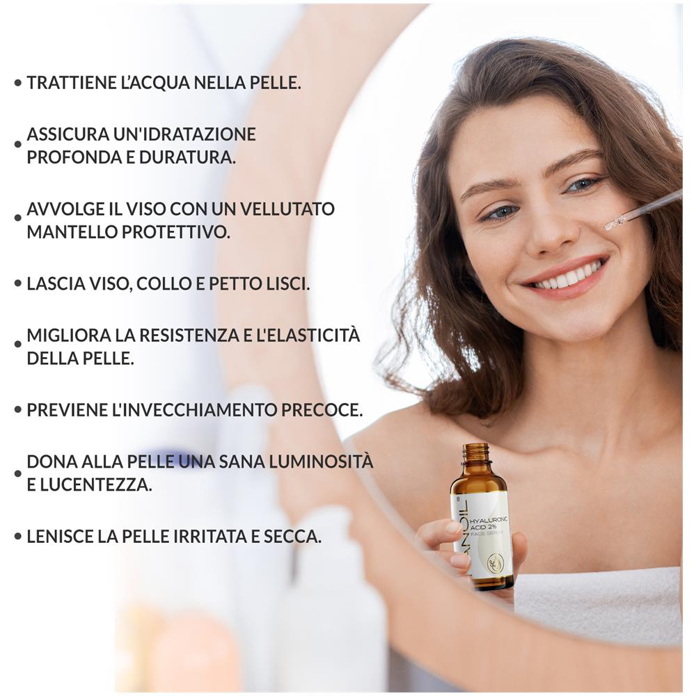 Hyaluronic Face Serum - Siero Viso Illuminante, Levigante E Ultra-idratante Con Acido Ialuronico, 50 Ml - Foto 2