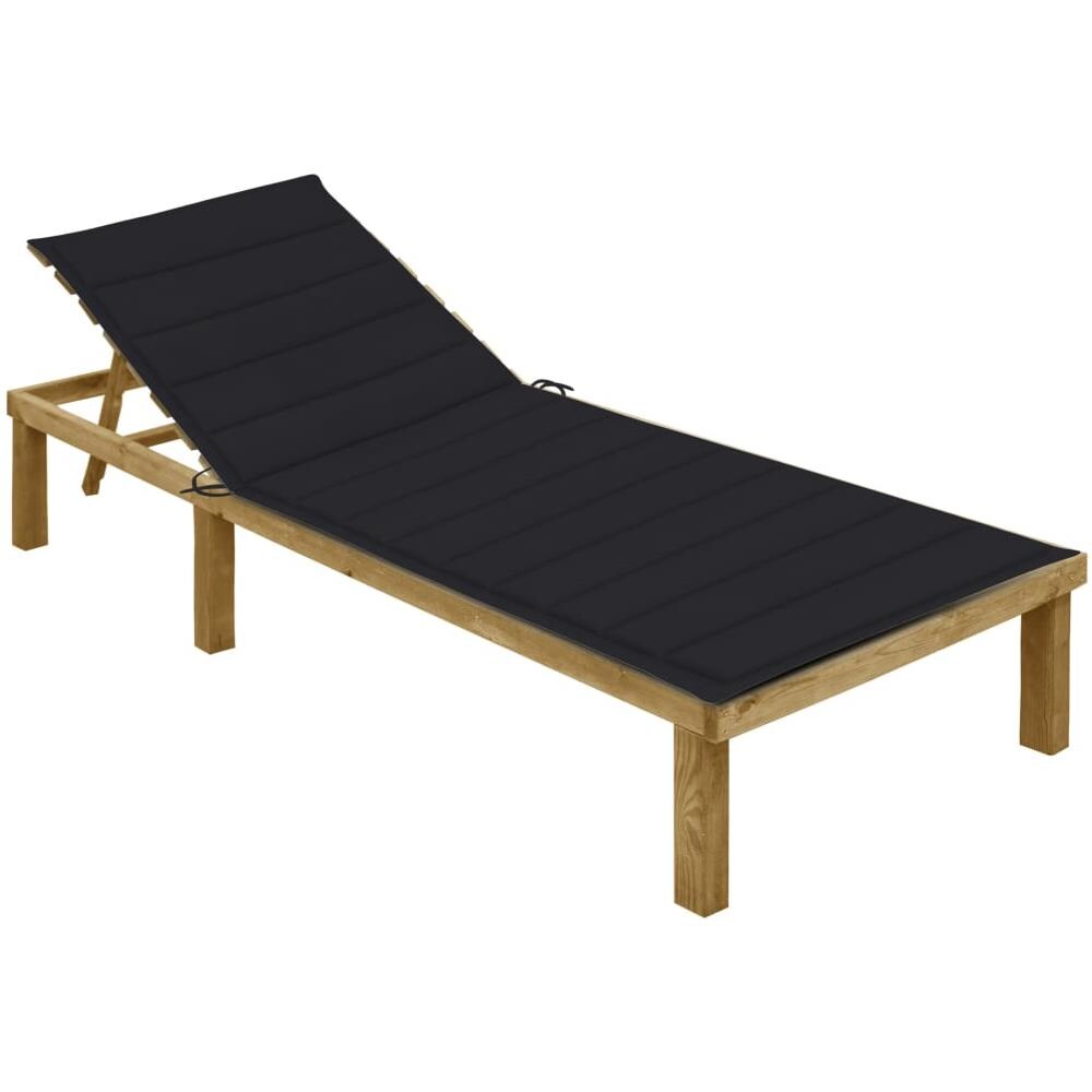 Lettino da Giardino con Cuscino Nero Legno di Pino Impregnato - Foto 1