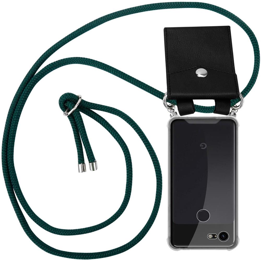 Catena Di Telefoni Cellulari Compatibile Con Google Pixel 3 In Verde Armata - Coperchio Protettivo In Silicone Con Anelli D'argento, Cinturino In Corda E Custodia Staccabile - Foto 1
