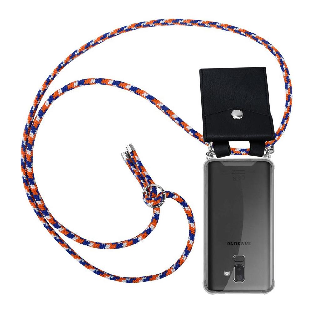 Catena Di Telefoni Cellulari Compatibile Con Samsung Galaxy A6 Plus 2018 In Arancio Blu Bianco - Coperchio Protettivo In Silicone Con Anelli D'argento, Cinturino In Corda E Custodia Staccabile - Foto 1