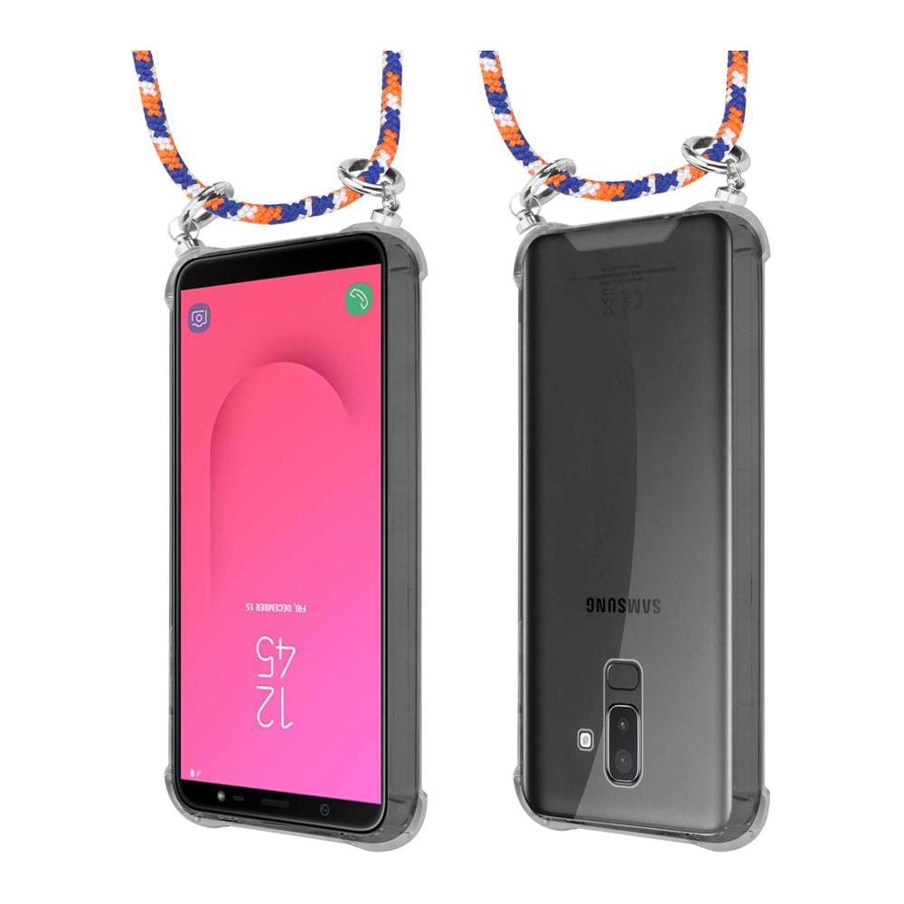 Catena Di Telefoni Cellulari Compatibile Con Samsung Galaxy A6 Plus 2018 In Arancio Blu Bianco - Coperchio Protettivo In Silicone Con Anelli D'argento, Cinturino In Corda E Custodia Staccabile - Foto 8
