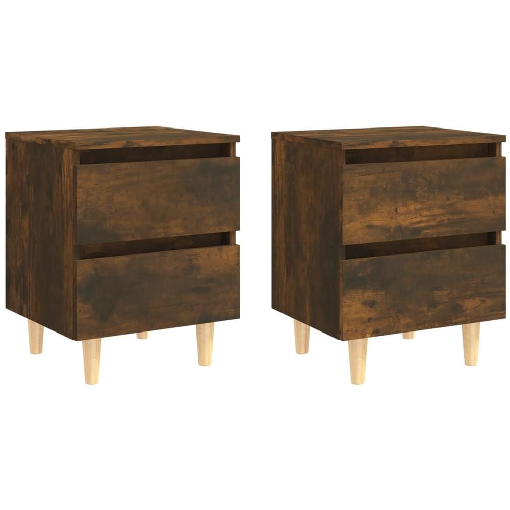 Comodini con Gambe in Legno Massello 2pz Rovere Fumo 40x30x50cm - Foto 2
