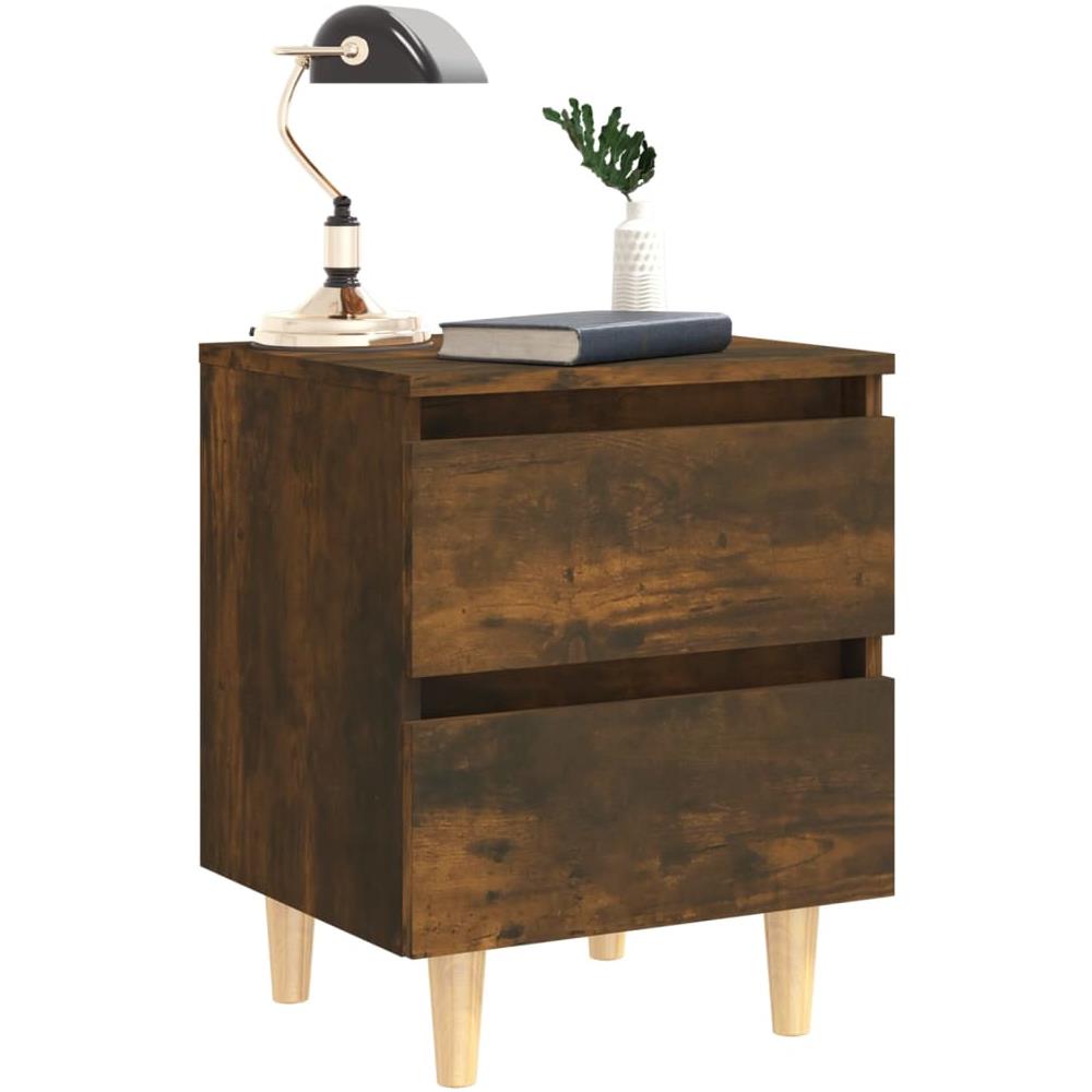 Comodini con Gambe in Legno Massello 2pz Rovere Fumo 40x30x50cm - Foto 3