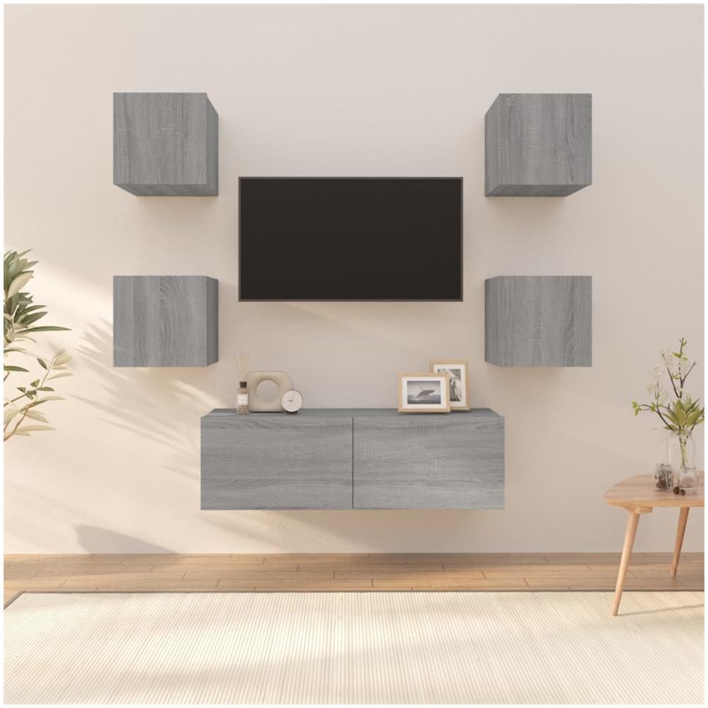 Set Di Mobili Tv A Parete Grigio Sonoma In Legno Multistrato - Foto 1