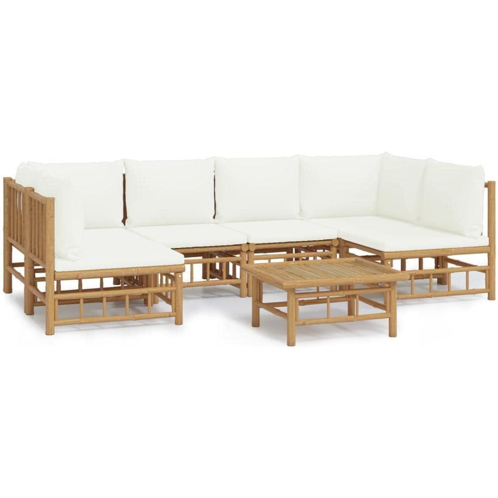 Set Salotto Da Giardino 7pz Con Cuscini Bianco Crema In Bambù - Foto 2