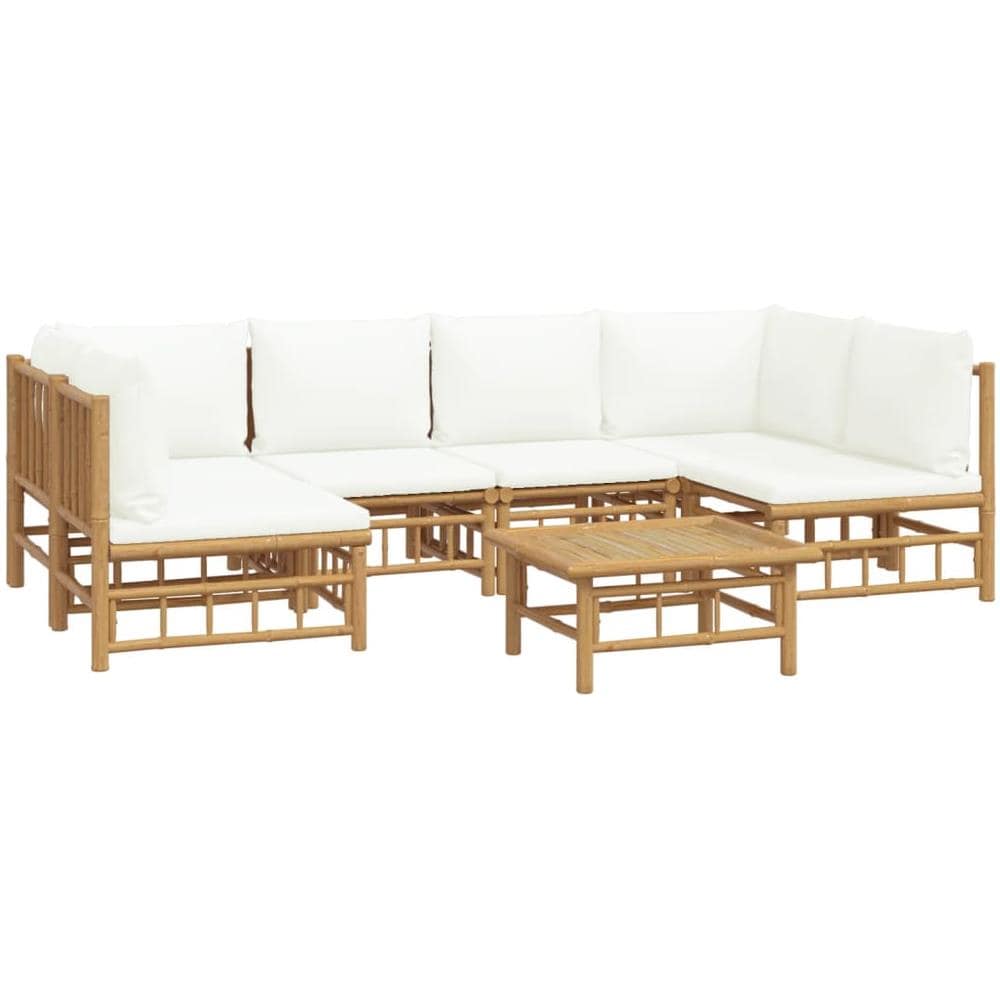 Set Salotto Da Giardino 7pz Con Cuscini Bianco Crema In Bambù - Foto 3