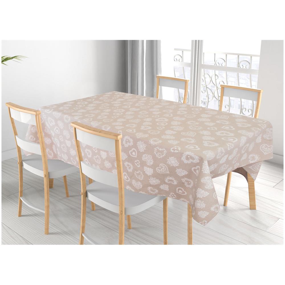 Tovaglia Miros Resinata Antimacchia Copritavolo Cucina Disegno Cuore 140x140 Bianco - Foto 1