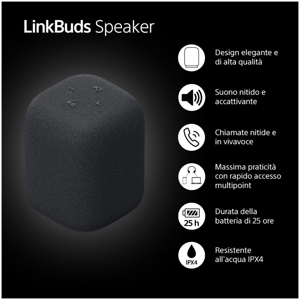 LinkBuds Speaker - Altoparlante Portatile Wireless Bluetooth, IPX4, resistente all'acqua, batteria da 12 ore, qualità delle chiamate nitide, per esterni, da viaggio - Black - Foto 2